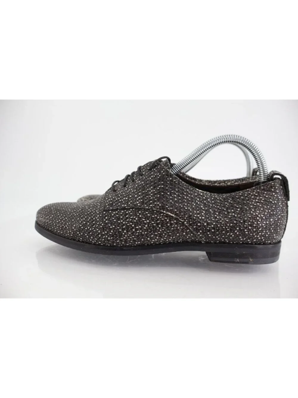 AGL Derby Loafers Womens 39.5 9.5 Black Speckled Leather Lace Up Flat Shoes
